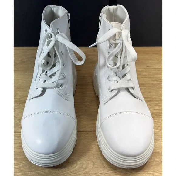 Koi‎ Footwear Women's Platform Ankle Boots Size 9 White Lace Up Lug Sole - Picture 8 of 16